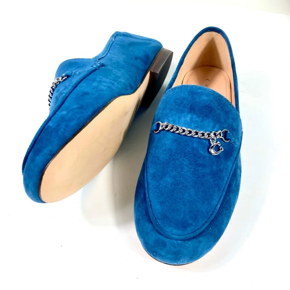 Coach Hanna Suede Logo Loafers Blue Size 6 NEW